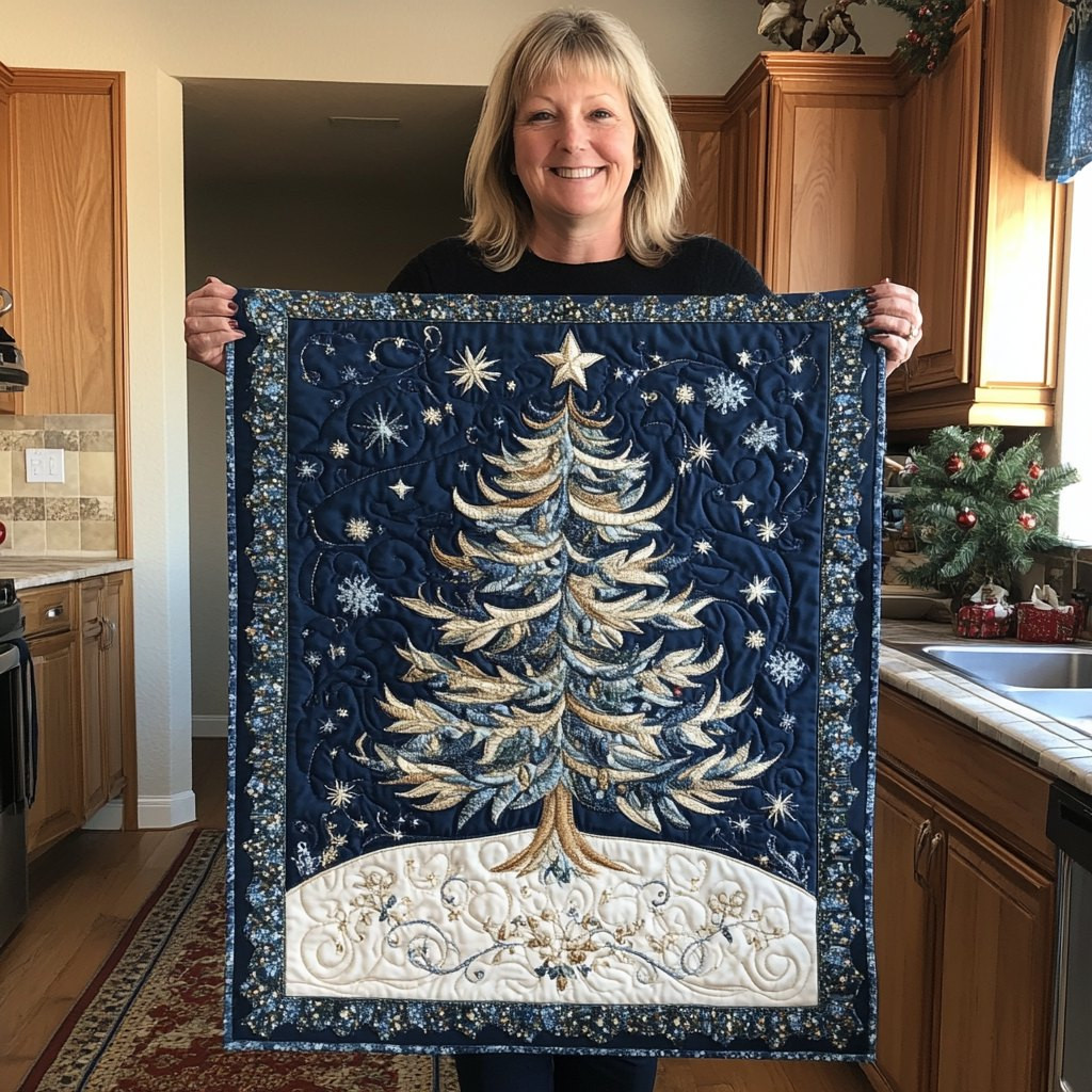 White Tree on Navy Snowflakes Table Runner - Made to Order TABLE928