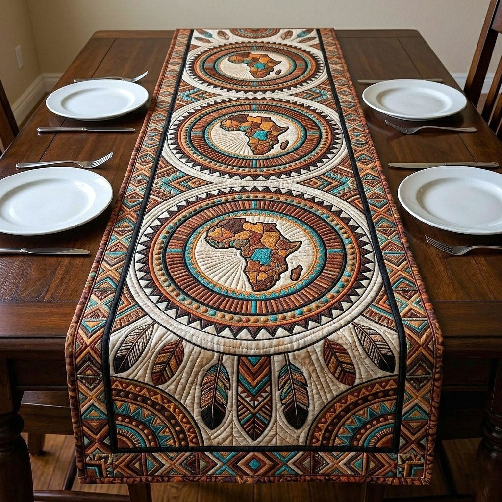 Africa Map Medallions with Ornate Border Table Runner - Made to Order TABLE928