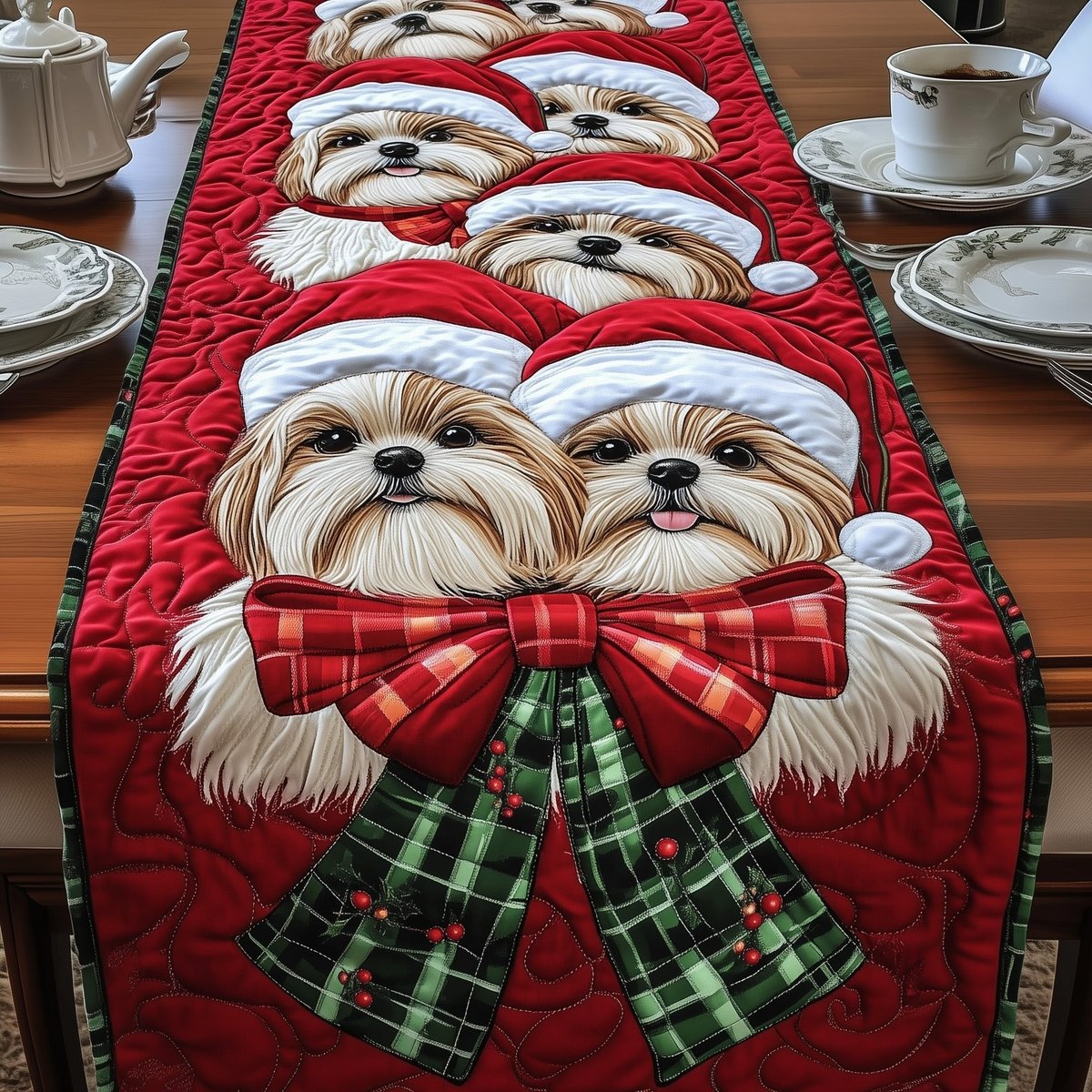 Two Dogs in Santa Hats Table Runner - Made to Order TABLE928
