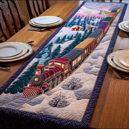 Train Through Snowy Pine Forest Table Runner - Made to Order TABLE928