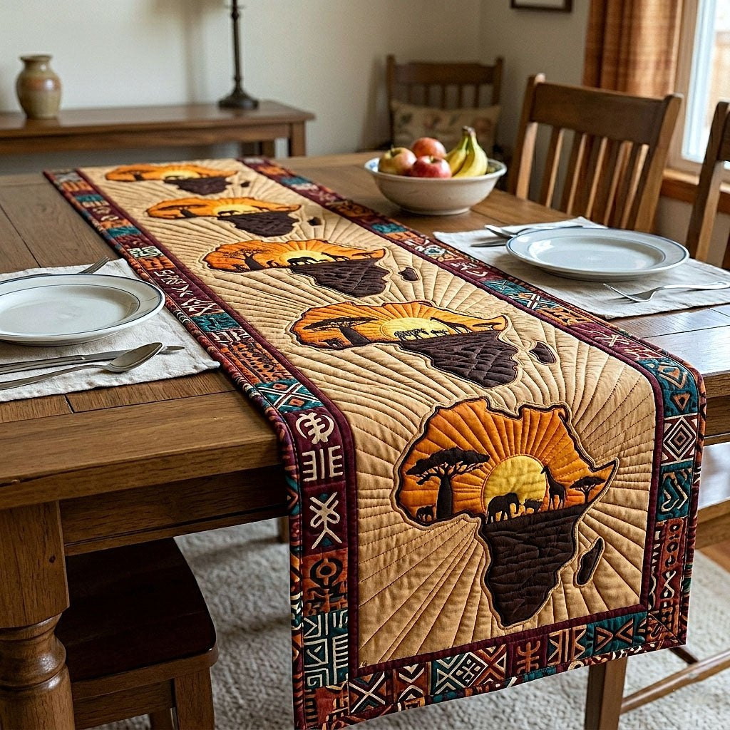 Africa Map with Acacia and Elephant Table Runner - Made to Order TABLE928