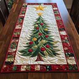 Tree with Gold and Red Ornaments Table Runner - Made to Order TABLE928