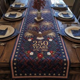 250 Years Fireworks on Navy Table Runner - Made to Order TABLE928