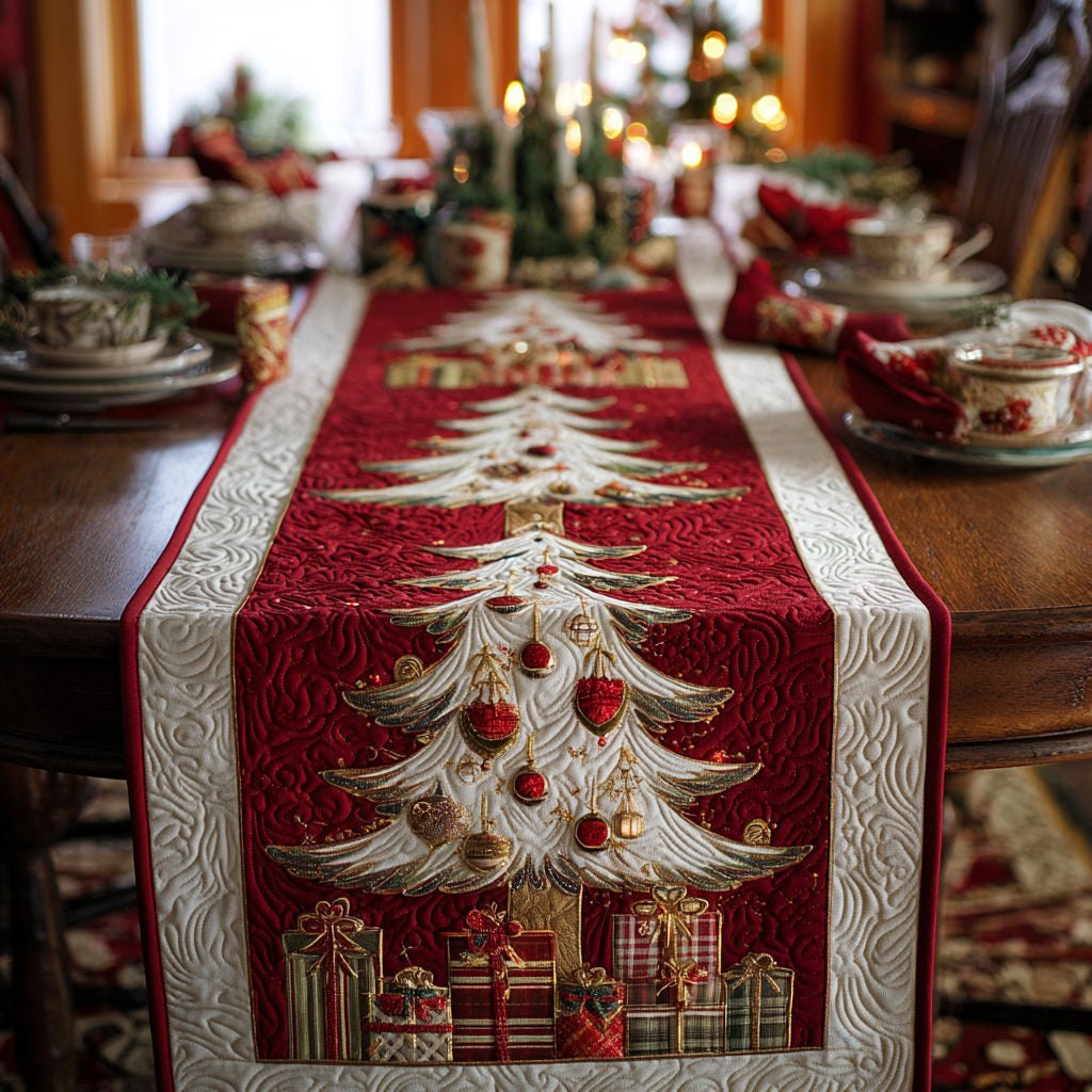 White Tree on Red with Gifts Table Runner - Made to Order TABLE928