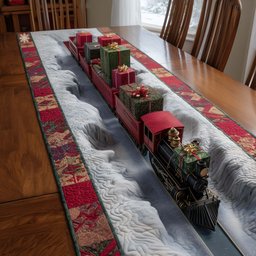 Train Carrying Gifts Through Snow Table Runner - Made to Order TABLE928