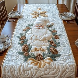 White Santa with Pinecones Table Runner - Made to Order TABLE928