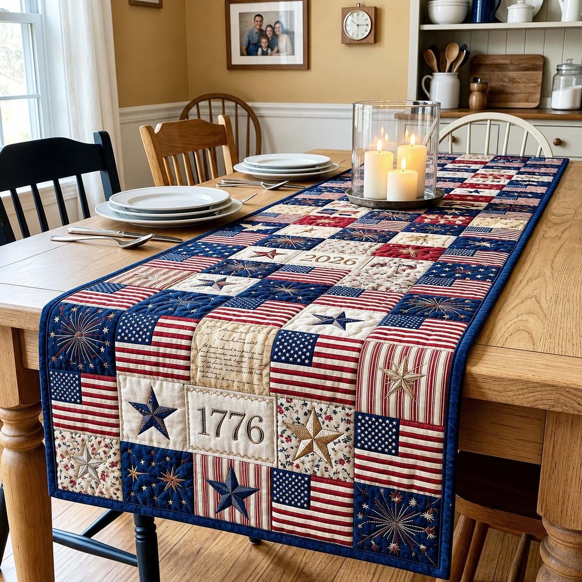 1776 Squares with Stars and Flags Table Runner - Made to Order TABLE928