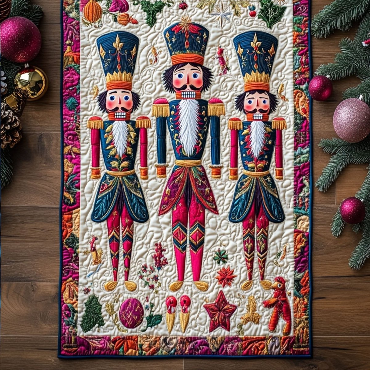 Three Nutcrackers on Cream Table Runner - Made to Order TABLE928