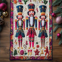 Three Nutcrackers on Cream Table Runner - Made to Order TABLE928