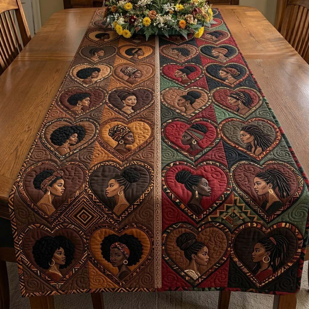 Afro Portraits in Heart Frames Table Runner - Made to Order TABLE928