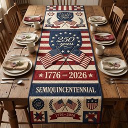 250 Years Semiquincentennial with Flags Table Runner - Made to Order TABLE928