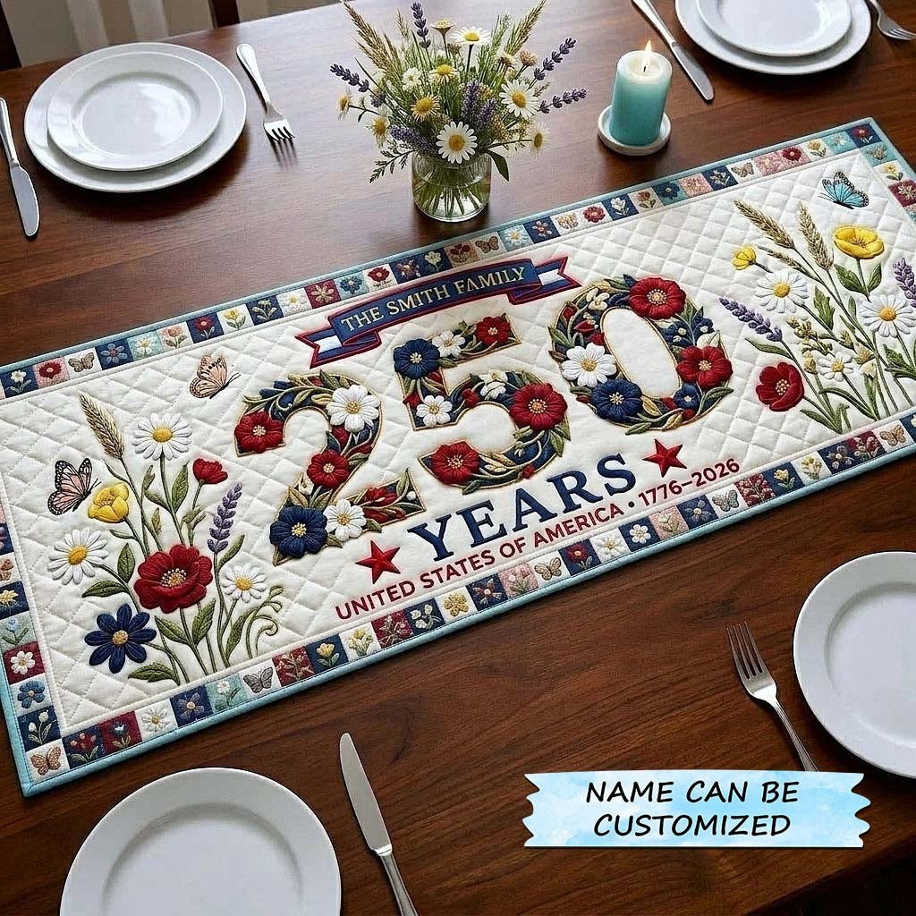 250 Years with Wildflower Border Table Runner - Made to Order TABLE928