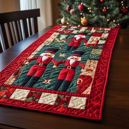 Two Santas on Green Patchwork Table Runner - Made to Order TABLE928