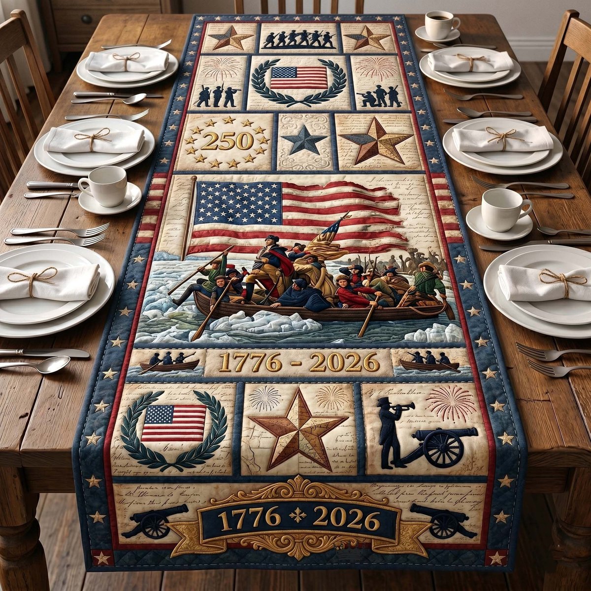 250th Anniversary Battle Scene with Cannon Table Runner - Made to Order TABLE928