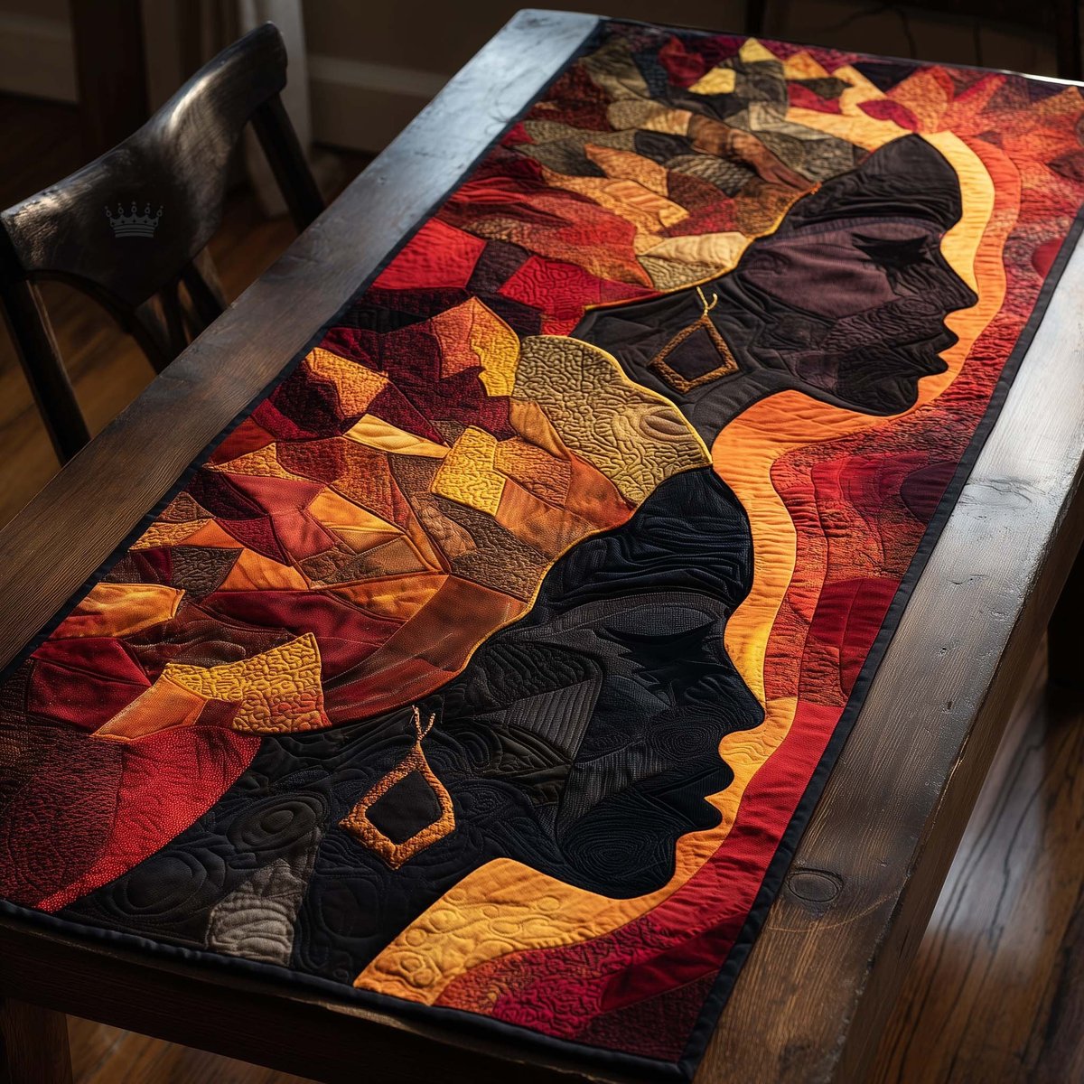 Amber Headwrap Profiles on Gold Table Runner - Made to Order TABLE928