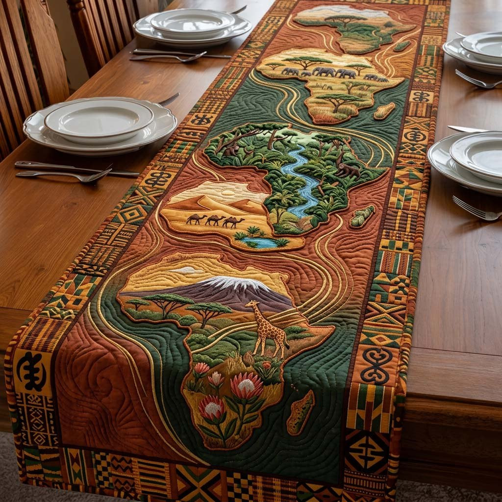 Africa Map with Green Landscape Table Runner - Made to Order TABLE928