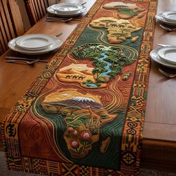 Africa Map with Green Landscape Table Runner - Made to Order TABLE928