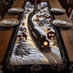 Train Passing Lit Winter Cabins Table Runner - Made to Order TABLE928