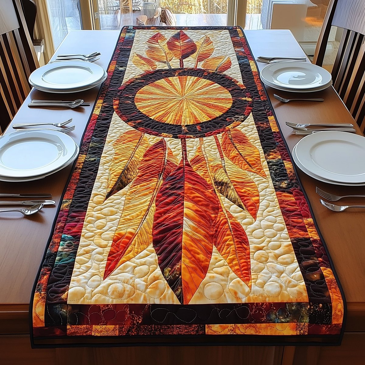 Amber Dreamcatcher with Orange Feathers Table Runner - Made to Order TABLE928