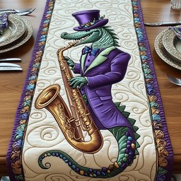 Alligator in Purple Suit with Saxophone Table Runner - Made to Order TABLE928