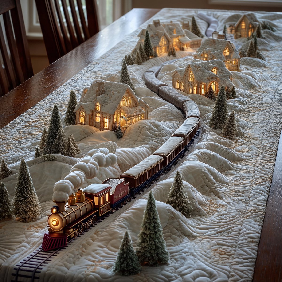 Train Winding Through Snowy Hills Table Runner - Made to Order TABLE928