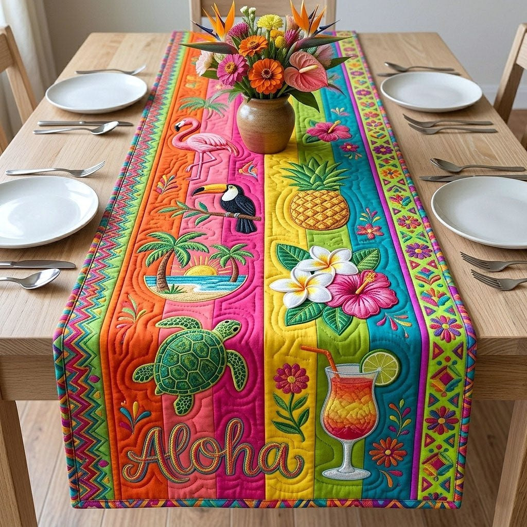 Aloha on Rainbow Stripes Table Runner - Made to Order TABLE928