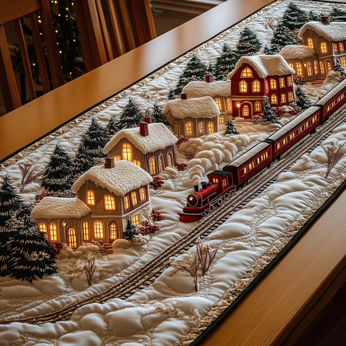Village Train Under Night Sky Table Runner - Made to Order TABLE928