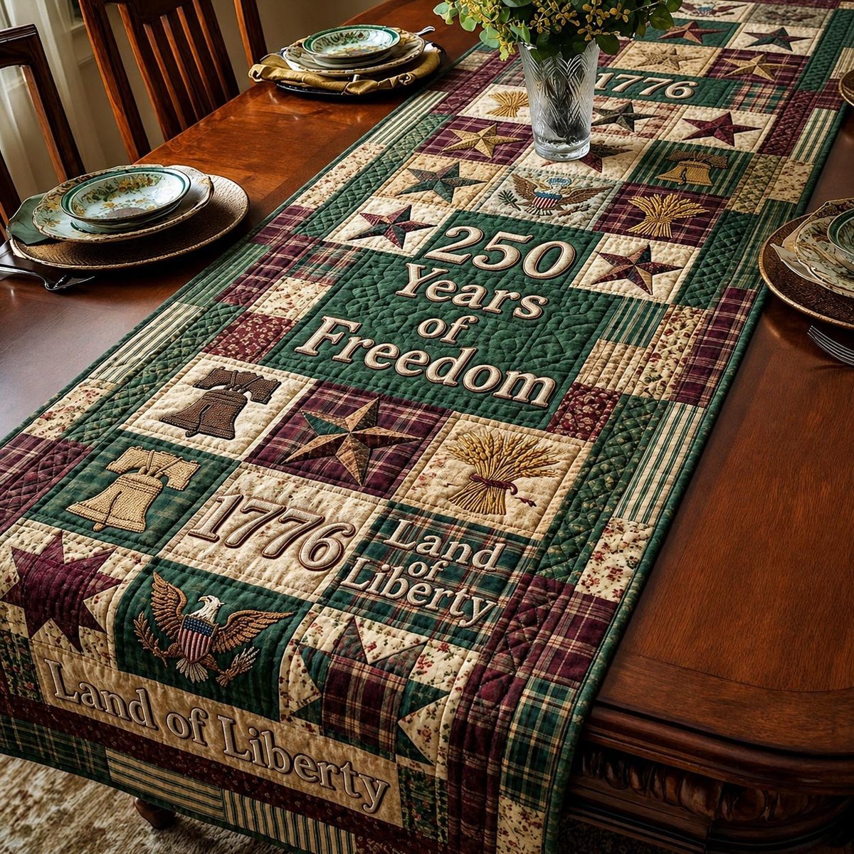 250 Years of Freedom on Green Table Runner - Made to Order TABLE928