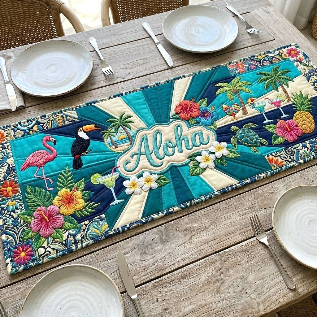 Aloha with Toucan on Teal Table Runner - Made to Order TABLE928