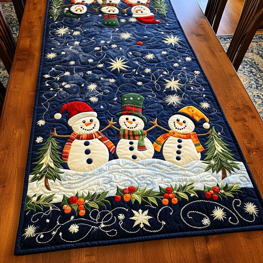 Three Snowmen Under Starry Sky Table Runner - Made to Order TABLE928