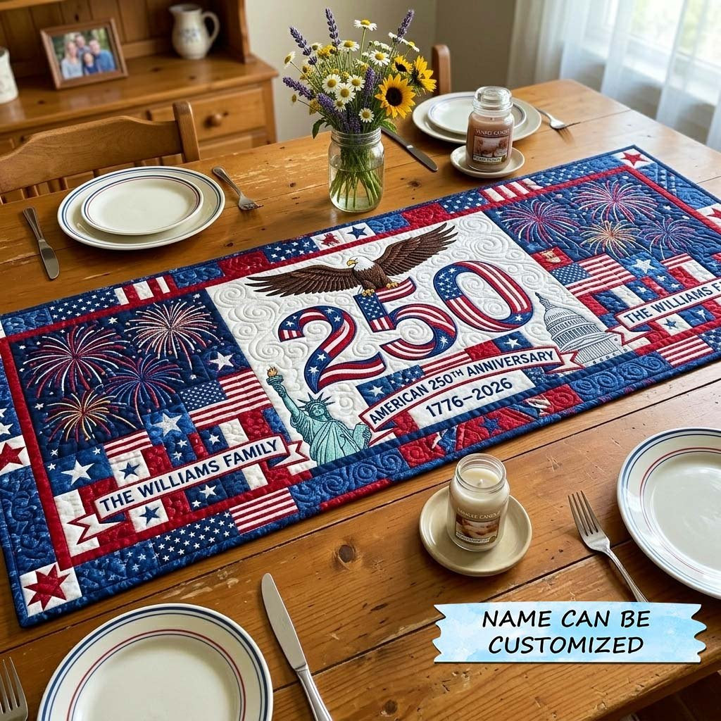 250 Semiquincentennial with Fireworks Table Runner - Made to Order TABLE928