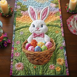 White Bunny Holding an Egg Basket Table Runner - Made to Order TABLE928