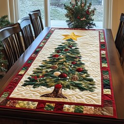 Tree with Pinecones and Gold Star Table Runner - Made to Order TABLE928