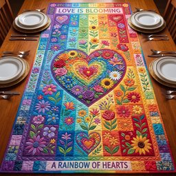 A Rainbow of Hearts Table Runner - Made to Order TABLE928