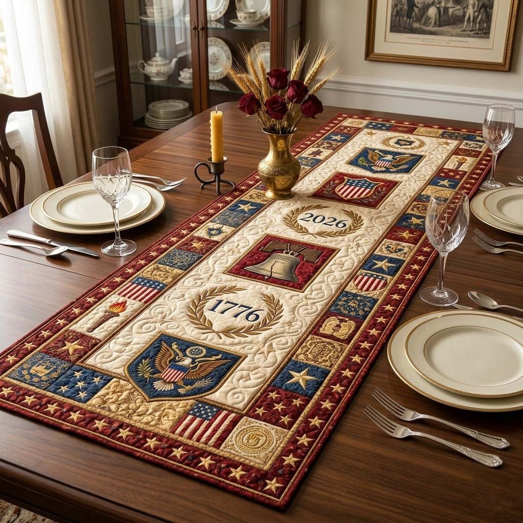 1776 and 2026 Blocks with Red Border Table Runner - Made to Order TABLE928