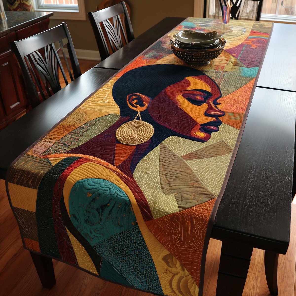 Abstract Woman Profile in Bold Color Table Runner - Made to Order TABLE928