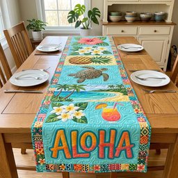 Aloha with Turtle and Plumeria Table Runner - Made to Order TABLE928