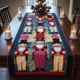 Three Nutcrackers on Navy Patchwork Table Runner - Made to Order TABLE928