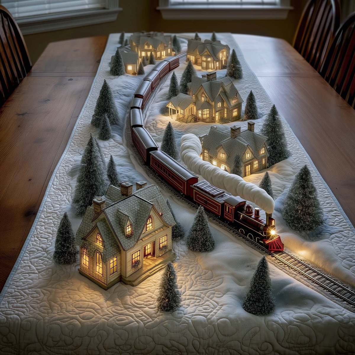 Train Beside a Glowing Cottage Table Runner - Made to Order TABLE928