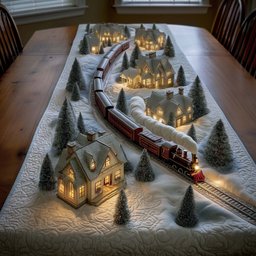 Train Beside a Glowing Cottage Table Runner - Made to Order TABLE928