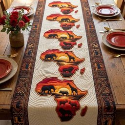 Africa Maps with Sunset Elephants Table Runner - Made to Order TABLE928