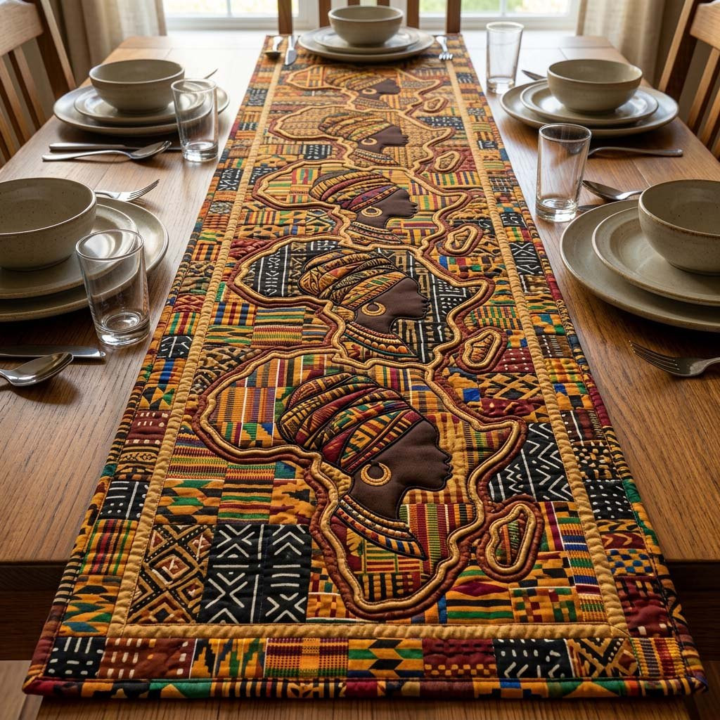 Africa Continent in Tribal Patterns Table Runner - Made to Order TABLE928