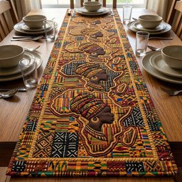 Africa Continent in Tribal Patterns Table Runner - Made to Order TABLE928