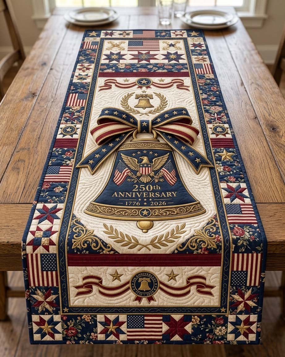250th Anniversary Bell with Flags Table Runner - Made to Order TABLE928
