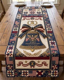 250th Anniversary Bell with Flags Table Runner - Made to Order TABLE928