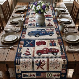 4th of July Truck Table Runner - Made to Order TABLE928
