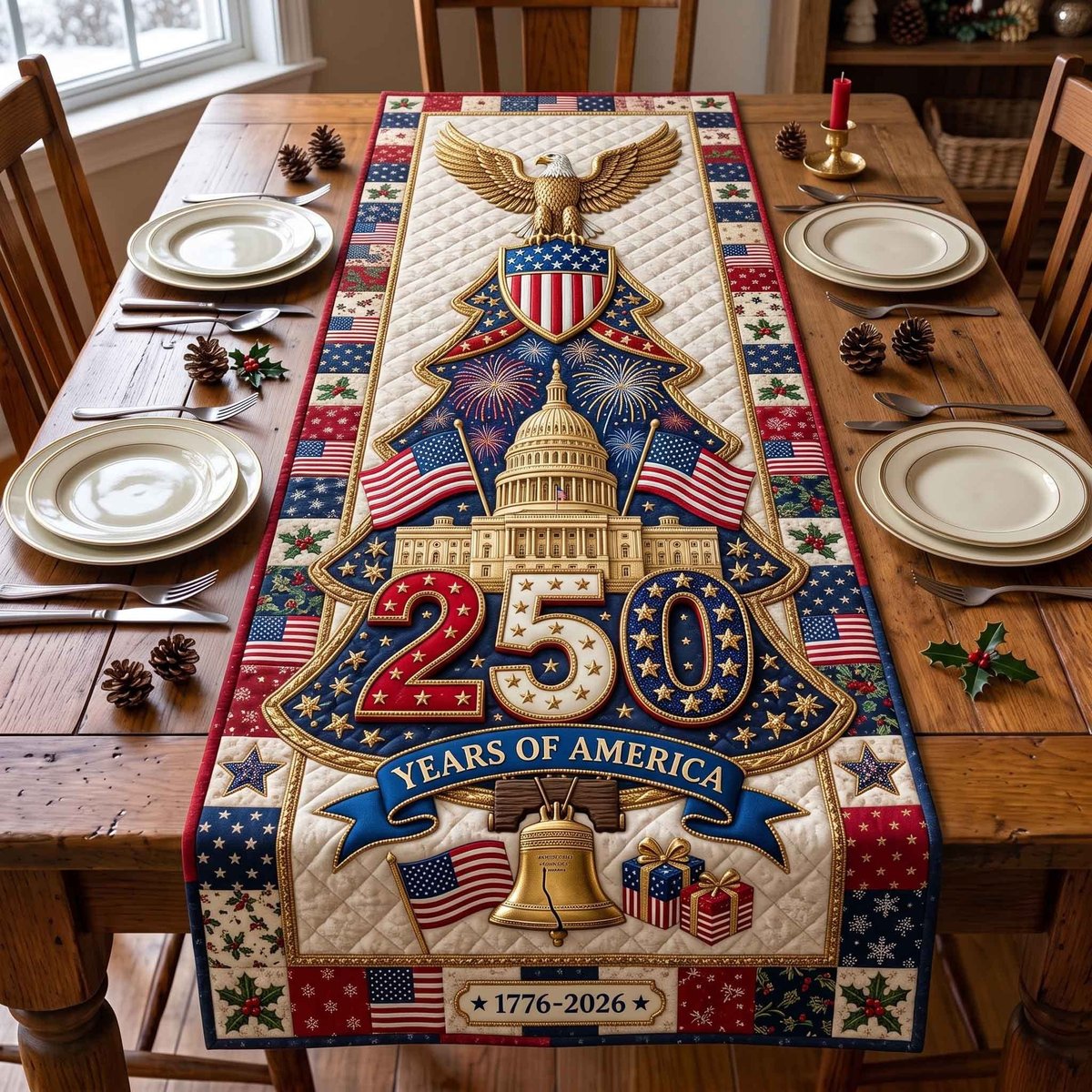 250 Years of America Capitol Bell Table Runner - Made to Order TABLE928
