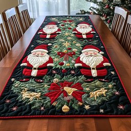 Santas and Trees on Green Table Runner - Made to Order TABLE928