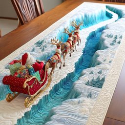 Sleigh and Reindeer over Snow Table Runner - Made to Order TABLE928