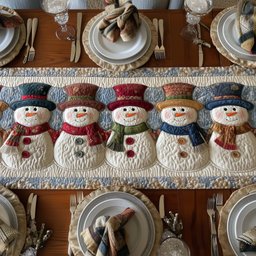 Row of Snowmen in Hats Table Runner - Made to Order TABLE928